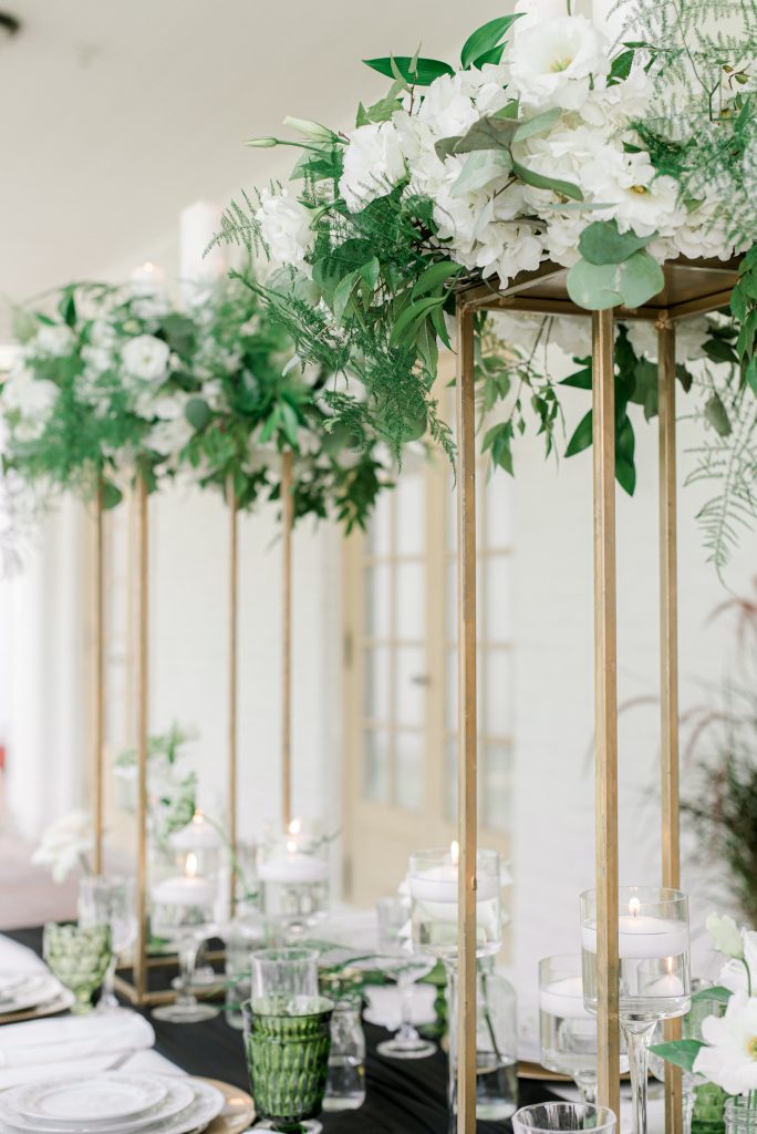 White and Green wedding Flower Arrangements Styled Shoots USA